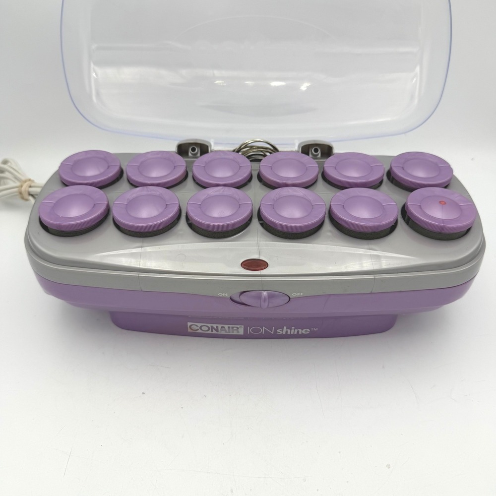 Conair Ion Shine Hair Setter Women Purple 12 Flocked Rollers Metal Clips - Picture 7 of 10